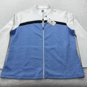 FJ FootJoy Womens Full Zip Jersey Blocked Midlayer Golf Jacket 2XL Blue Leopard